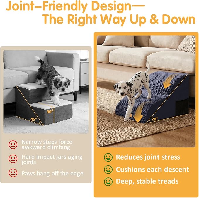 Topmart High Density Extended Foam Dog Ramp&Steps 2 Tiers,11.8" High,Non-Slip Dog Stairs,Soft Foam Pet Ladder with Removable Cover,Best for Injured,Older Cats,Pets with Joint Pain