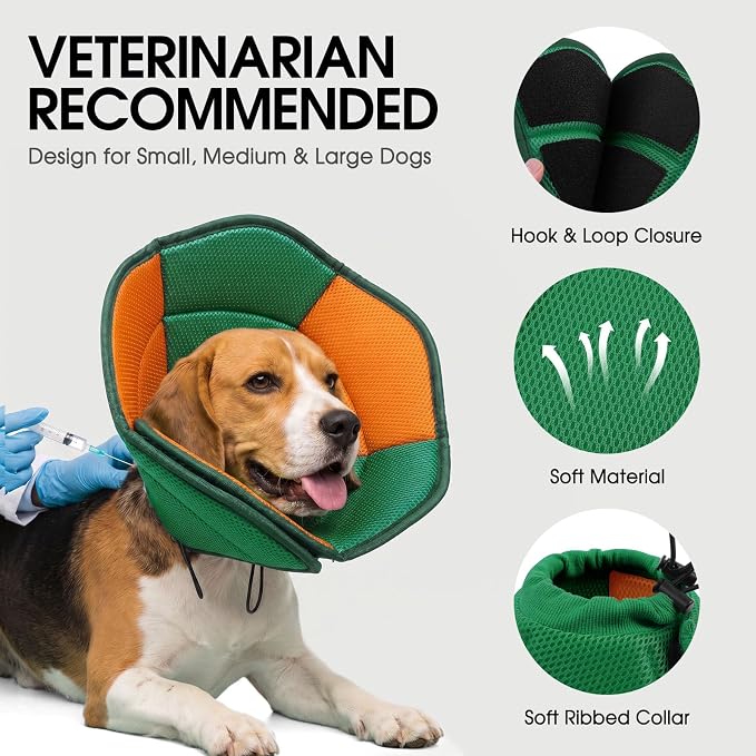 Dog Cones for Large Dogs, Soft Pet Cone Stop Licking After Surgery, Adjustable Pet E-Collar Alternative for Wound Healing, Pine Green X-Large