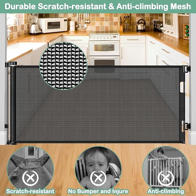 Retractable Baby Gates for Doorways 55 Inch Wide Retractable Dog Gates for The House Outdoor Dog Barriers for Home Indoor Pet Barrier Mesh Baby Gate for Fireplace Pet Safety Gate for Front Door