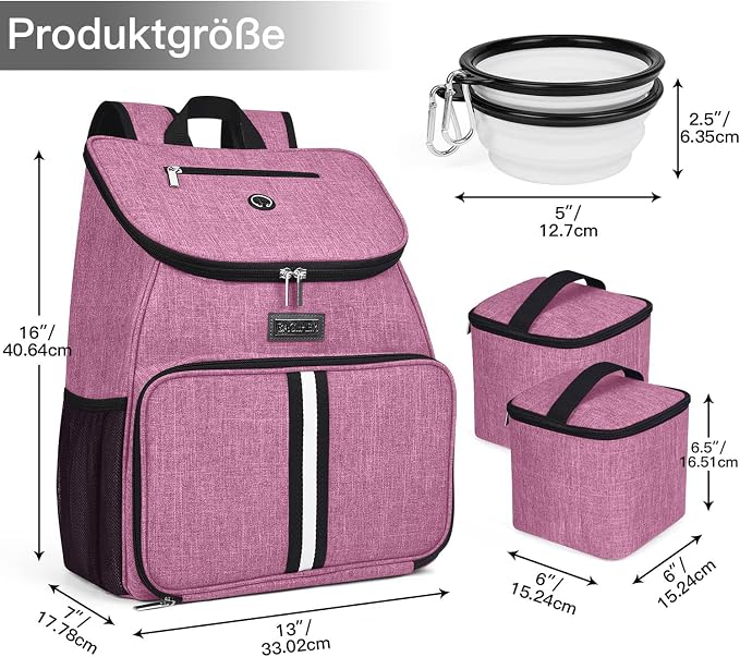 BAGLHER丨Dog Travel Bag, Airline Approved Pet Supplies Backpack, Dog Travel Backpack with 2 Silicone Collapsible Bowls and 2 Food Baskets