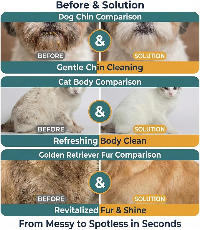 Dog Wipes & Cat Wipes | Unscented & Alcohol-Free for Paws and Butt, Eyes & Ears | Effectively Removes Mud, Dirt & Odor | Portable Dog Accessories for Cleaning, Deodorizing & Travel