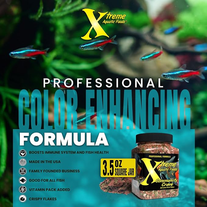 Xtreme Community Crave Flake - Krill & Spirulina Blend for Vibrant Colors, Immune Support and Digestive Health, Tropical & Freshwater Fish Nutrition – Premium Community Aquarium Food (3.5oz)