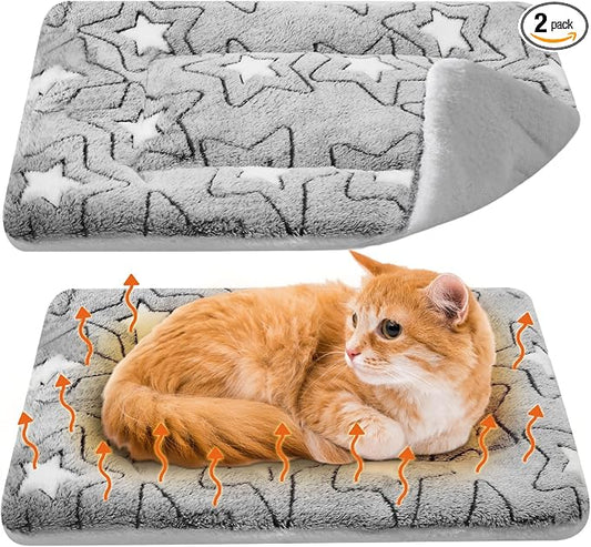 VitalCozy 2 Pack Self Warming Cat Mat Self Heating Pad Bed Reversible Machine Washable Reflects Body Heat Warm Thermal Pet Pad Crate Blanket for Feral and Indoor Cat(Double Star,21" X 14")