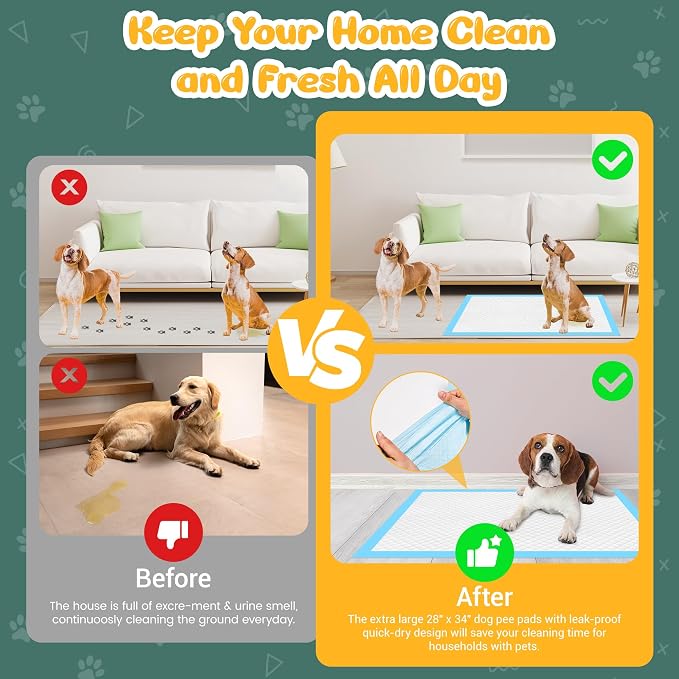 Extra Large Puppy Pads 28" x 34"-30 Count, Super Absorbent Dog Pee Pads Quick Drying Leak-Proof X-Large Dog Training Pads Disposable Training Pads for Dogs Puppies Cats
