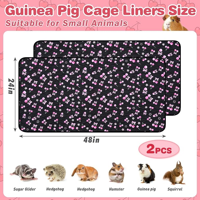 2 Pack Waterproof Guinea Pig Cage Liner, 24" x 48" Washable Reusable Guinea Pig Liner, Super Absorbent Leak-Proof Pet Pee Pad Mats for Guinea Pigs Rabbit Chinchilla Bunny Hamster