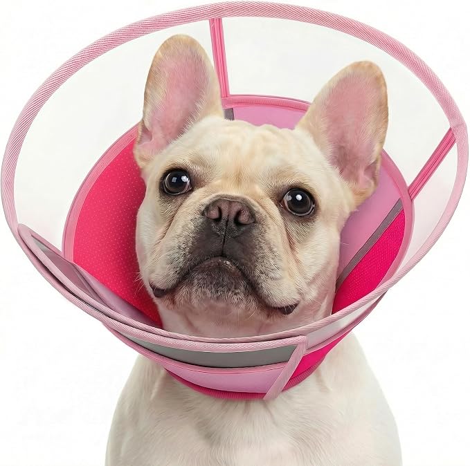 KOESON Dog Cone, Reflective Medium Dog Cone Collar to Stop Licking, Breathable & Soft Cone for Dogs After Surgery, Translucent Pet Recovery Collar with Adjustable Drawstring for Poodle, French Bulldog