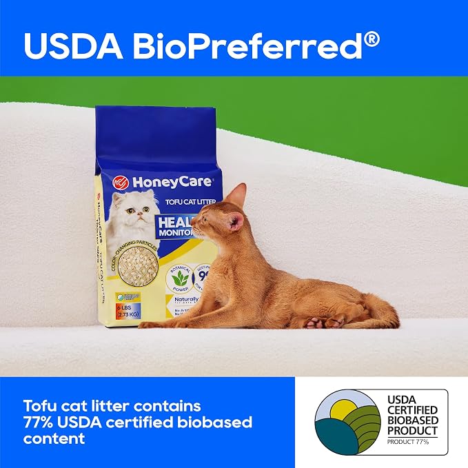 HoneyCare Health Monitoring Tofu Cat Litter | Natural Plant-Based Formula | Not Sticking to Litter Box | 99% Dust-Free & Low Tracking | Flushable Cat Litter |Urine Occult Blood Test| 6-lbs