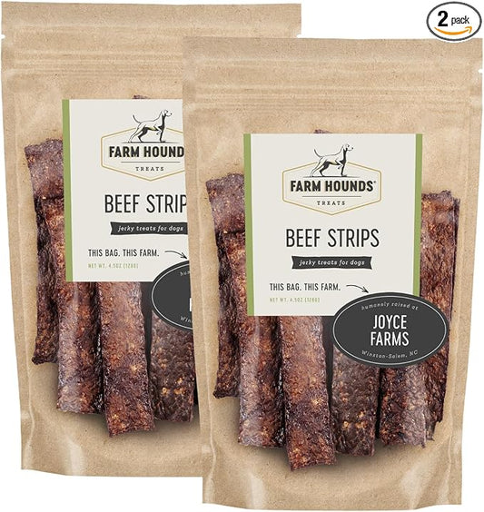 Farm Hounds - Beef Strips - Premium Natural Beef Jerky for Dogs - 100% Humanely Raised Cattle - Break-to-Size - Great for Training & Treats - No Added Fillers - Made in USA - 2 Pack