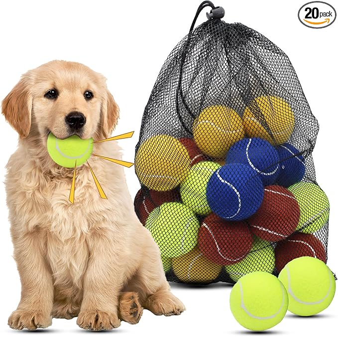 Magicorange Dog Tennis Balls, 20 Pack 2.5 inch Floatable Squeaky Tennis Balls for Fetch Exercise, Natural Rubber Squeaky Dog Balls Training Safe (Multicolor)