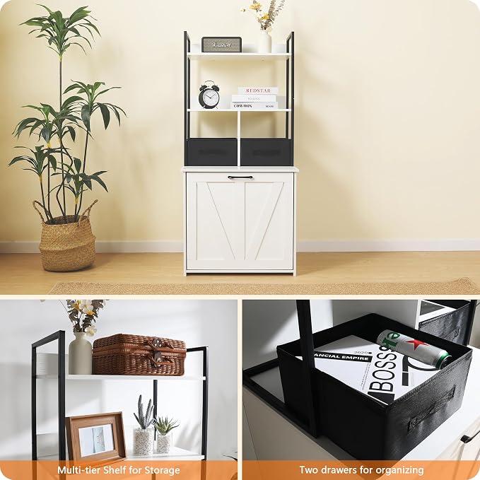 DWANTON Litter Box Enclosure with 2 Storage Shelves and 2 Drawers, 2-in-1 Hidden Cat Litter Box Enclosure Furniture with Shelf, Reversible Entrance, Washable Drawers, 50-Inch, White