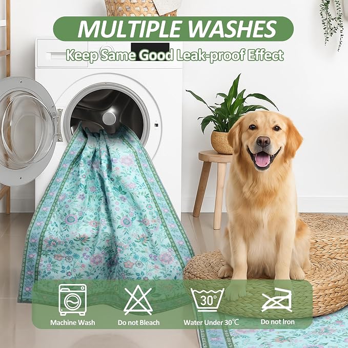 Washable Pee Pads for Dogs 72"x 72", Super Absorbent Boho Reusable Puppy Pads with Colorful Flowers Patterns for Potty Training, Floor, Couch, Bed, and Crate