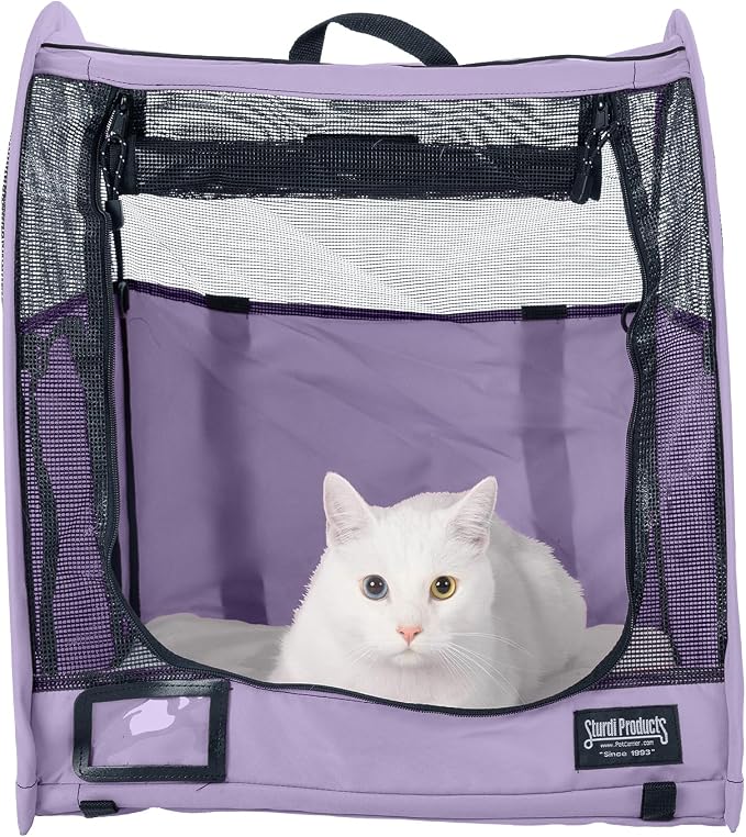 STURDI Small Pop-Up Kennel Cargo Portable Pet Bag | Collapsible Travel Pet Crate for Cats & Dogs | Single, Lavender