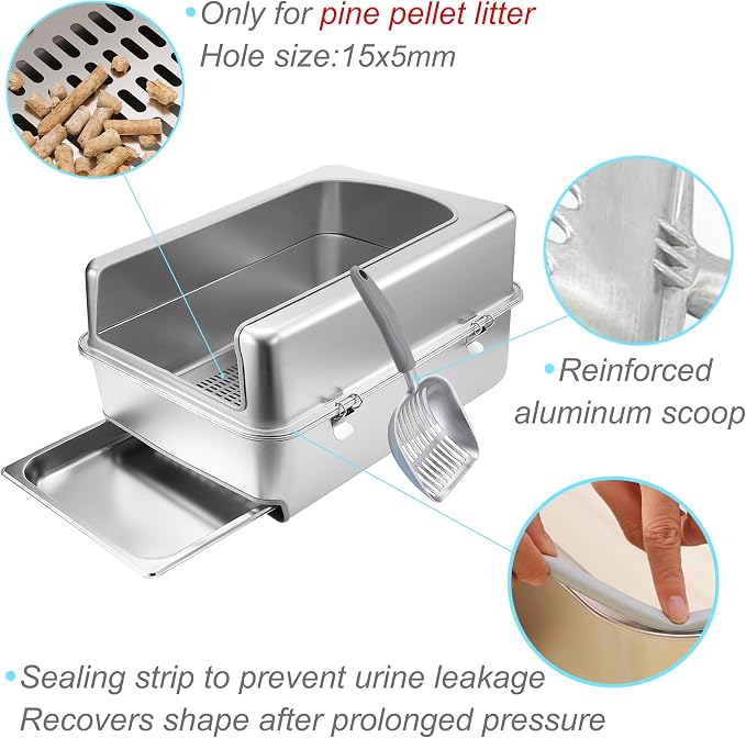 Pull-Out Sifting Cat Litter Box with Lid for Pine Pellets (23.5" L x 15.6" W x 10" H)