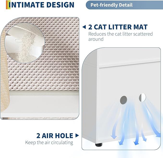 Double Cat Litter Box Enclosure, 2-Tier Hidden Litter Cabinet for 2 Cats, Space-Saving Wooden Cat Washroom with Built-in Scratching Post, Large Indoor Pet House Side End Table
