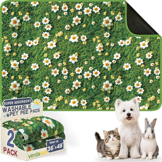 Washable Pee Pads for Dogs, Reusable Puppy Potty Training Pads, Ultra-Absorbent Thick Waterproof Leak-Proof Non-Slip Pads & Mat for Crate, Playpen, Floor, Whelping & Housebreaking , 2 Pack 36"x48"