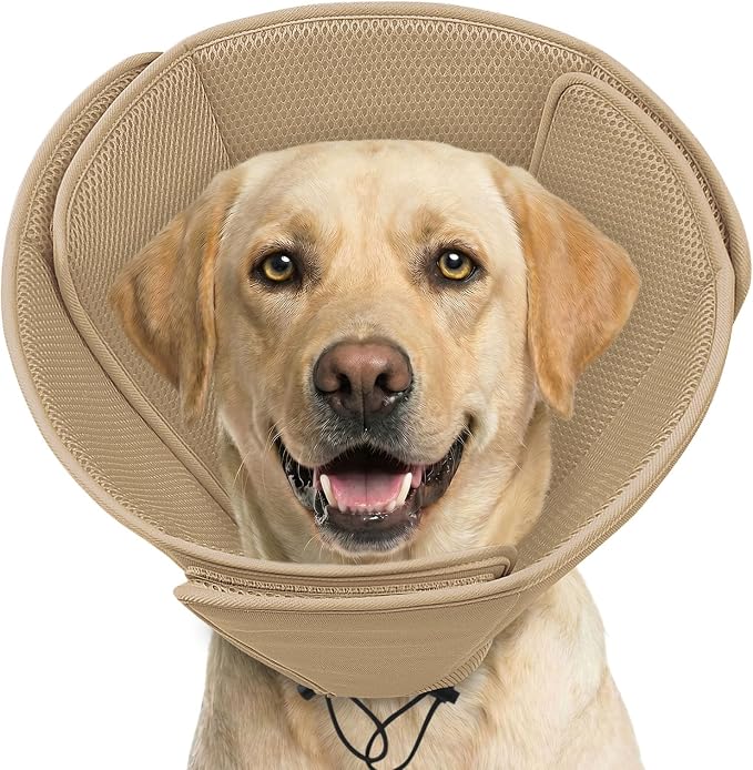 AOFITEE Soft Dog Cone Collar Anti-Licking, Dog Cone Alternative After Surgery, Elizabethan Cones for Large Dogs Post-Surgery, Neuter Recovery Pet Dogs E-Collar(Khaki,X-Large)