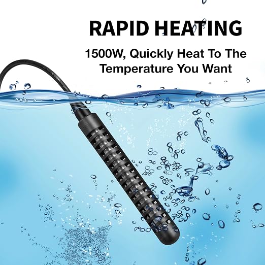 GRILLME 1500W Immersion Water Heater with Intelligent Temperature Controller,Fully Submersible Portable Electric Heater,5 Galons Bucket Heater,Corrosion Preventive 316L Shel,Easy and Convenient to Use