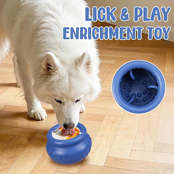 Wobbly Dog Enrichment Lick Toy, Stuffable Frozen Lick Bowl to Keep Dogs Busy, Long-Lasting Interactive Treat Dispensing Dog Toy, Silicone Fetch Catch Chew Toy(Dark Blue,S)