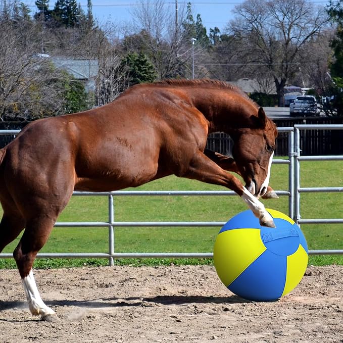 Herding Ball for Dogs and Horses, 25" Jolly Ball for Dogs, Dog Herding Balls for Australian Shepherd Collie, Durable Bite-Resistant with Reinforced Stitching, Large Dog Toys Gifts - Yellow & Blue