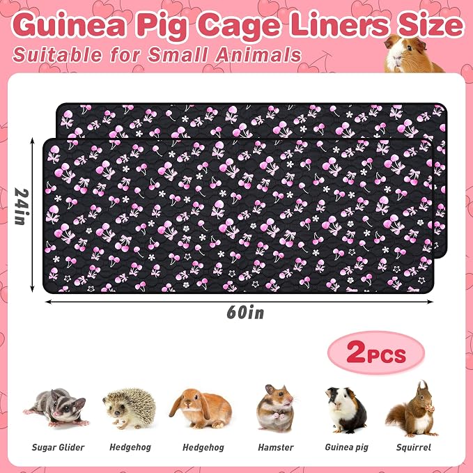 2 Pack Waterproof Guinea Pig Cage Liner, 24" x 60" Washable Reusable Guinea Pig Liner, Super Absorbent Leak-Proof Pet Pee Pad Mats for Guinea Pigs Rabbit Chinchilla Bunny Hamster