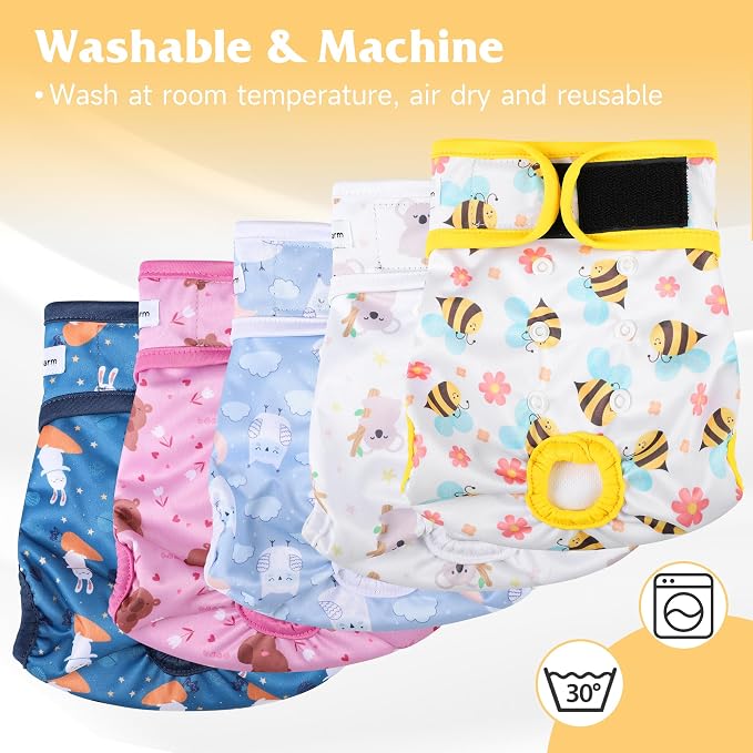 5 Pack Reusable Diapers for Doggie, Highly Absorbent Dog Diapers Female for Pet with Incontinence or Frequent Urination, Large Dog Diapers Female, Animal