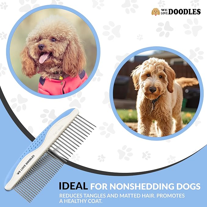 We Love Doodles Dog Eye Wipes & Metal Dog Comb Bundle - Pre-Soaked Eye Wipes for Dogs, Tear Stain Remover for Dogs, Pet Eye Wipes, Dog Eye Cleaner, Dematting Comb for Dogs, Dematting Comb for Dogs