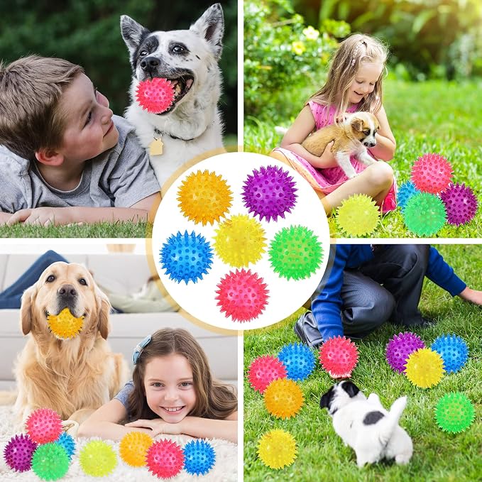 Jerify 60 Pieces 2.56 Inches Squeaky Balls for Dogs Small Spiky Dog Ball Fetch Rubber Balls Puppy Spikey Ball Dog Chew Toys Christmas Small Pets Clean Teeth and Training, Multicolor