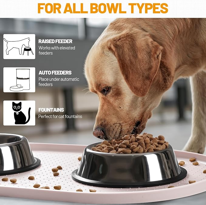 Hubulk 100% Waterproof Silicone Pet Feeding Mat with Raised Edge for Food and Water, Dog Bowl Mats, Cat Bowls Placemat with High Lip Protects Floor for Cats and Dogs (White Sand, 24" L x 16" W)