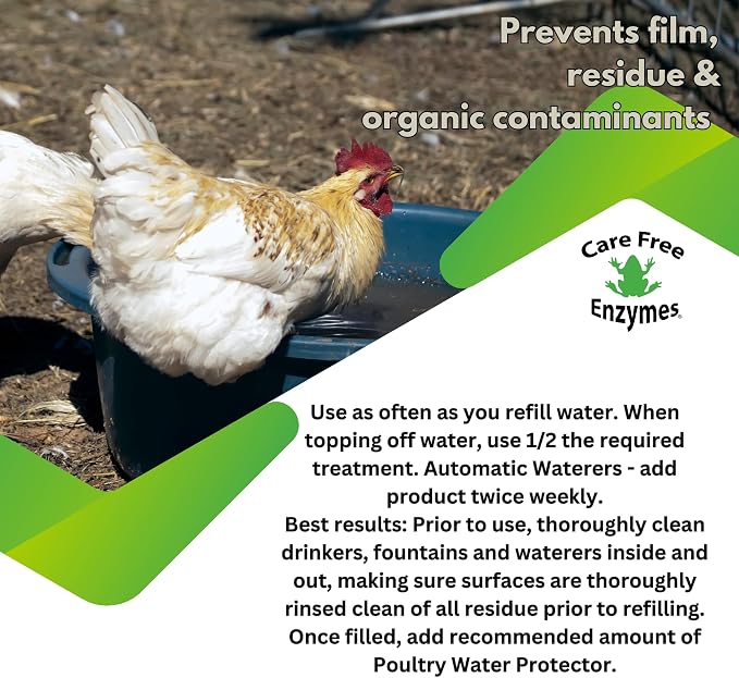 Carefree Enzymes Poultry Drinking Water Protector — Natural Enzyme Cleaner for Chicken, Duck & Livestock Waterers, 1 Gallon