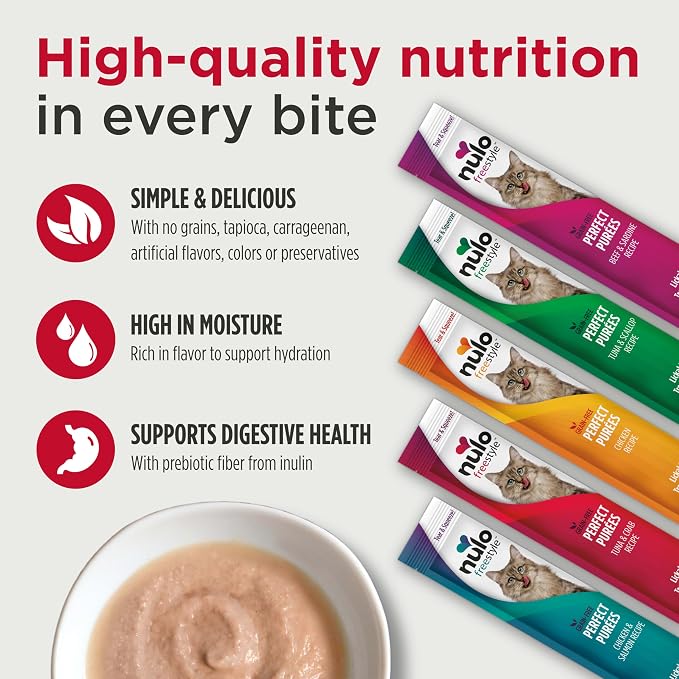 Nulo Freestyle Lickable Cat Treats - Perfect Purées Beef & Sardine, Squeezable Grain-Free Wet Cat Food Topper, High Moisture for Hydration, 48 x 0.5oz