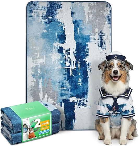 FXW Washable Pee Pads for Dogs, Puppy Pads with Super Absorbent, Specifically Designed for 42inch Cages, 27" x 41" Rectangle, Tie-Dye Blue,2 Packs