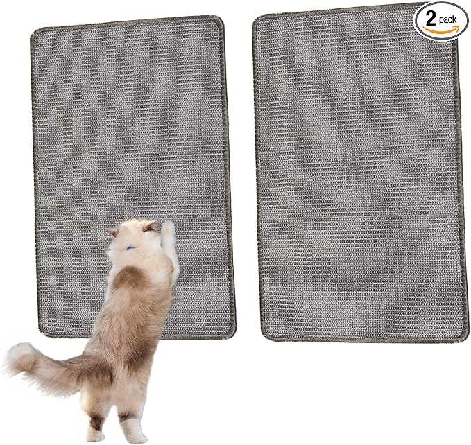 2PCS 23.6" x 15.7" Cat Scratcher Mat with Sticky Tapes, 2 Packs Sisal Cat Scratching Carpet for Indoor Cats, Horizontal Cat Scratcher for Scratching Posts, and Couch Protection(Gray, 2 Pack)