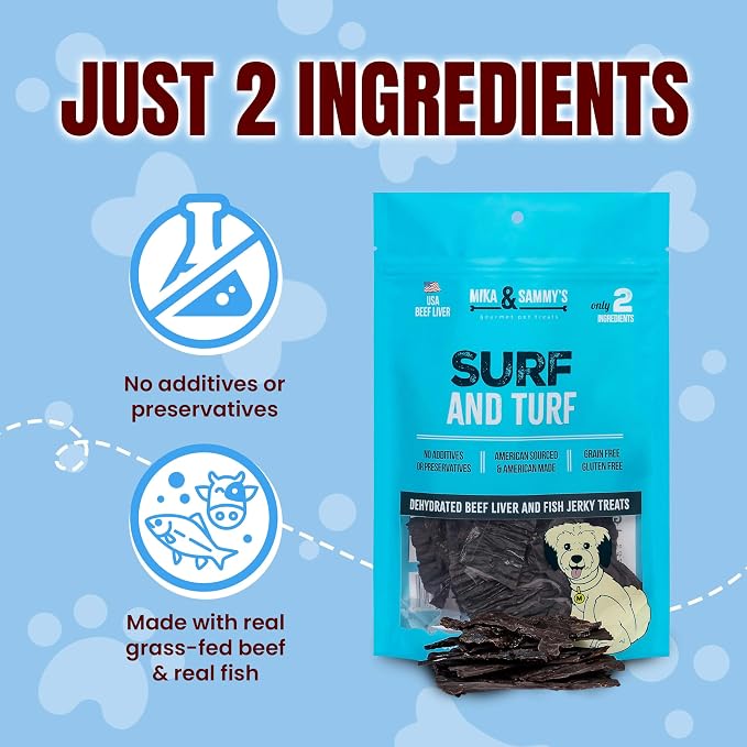 Mika & Sammy's Gourmet Beef Liver Jerky Dog Treats Made in the USA. (Surf & Turf 12 oz)