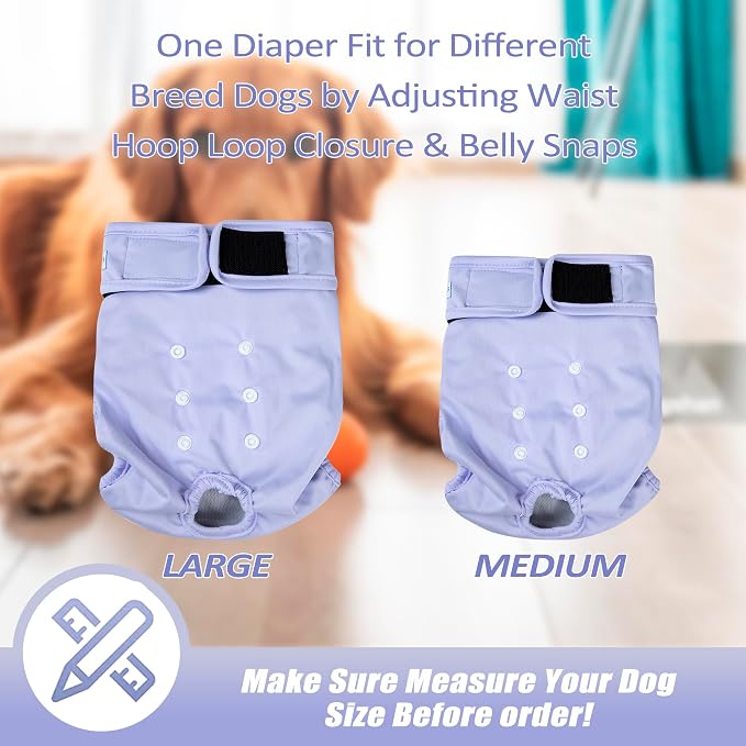 Leekalos Reusable Washable Dog Diapers Female (3 Pack) - Highly Absorbent Doggie Diapers - Size Adjustable Puppy Diapers for Dog Period Panties (Large)
