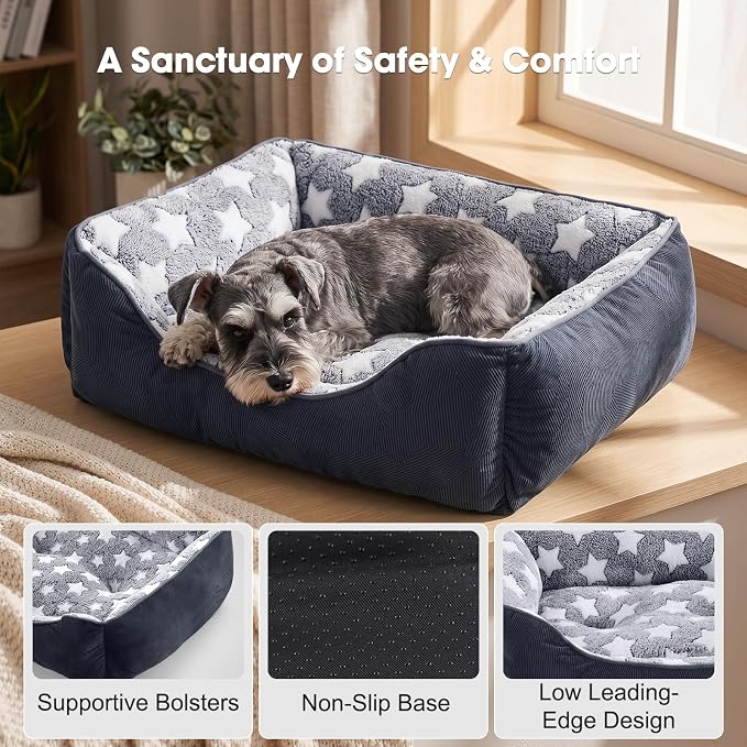 GASUR Medium Dog Beds for Medium Size Dogs, Orthopedic Dog Bed Sofa, Washable Pet Beds Cuddler Anti-Slip Bottom, Soft Calming Sleeping Warming Puppy Bed (M (30"x 24"x 9"), Black)