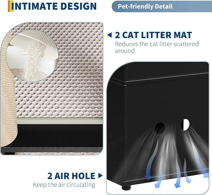 Cat Litter Box Enclosure, Two-Story Wooden Hidden Litter Box Furniture with Scratching Post, Multi-Level Cat Washroom Cabinet for 2 Cats, Reinforced Wood Frame & Ventilated Design for Small Apartment