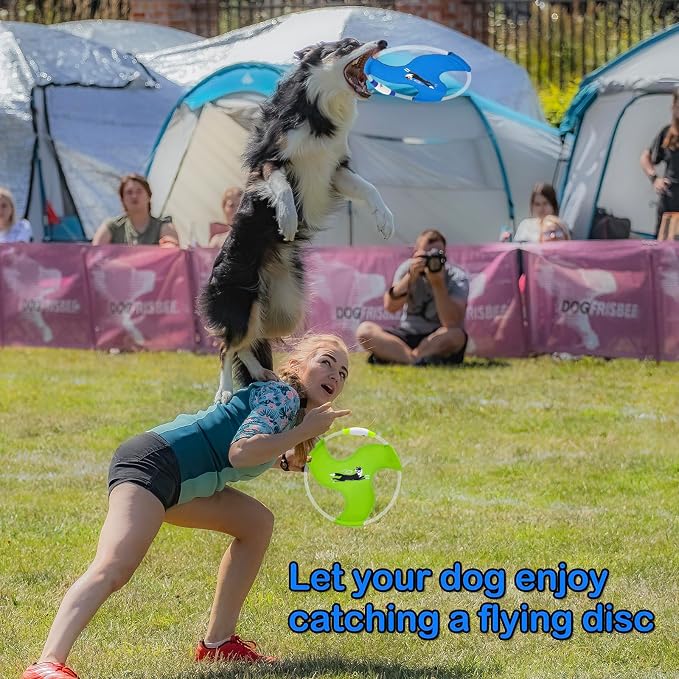 Dog Flying Disc Flyer Dog Toys, Glow in The Dark Nylon Dog Toy with 3 Light Models, Floating Dog Ring Toys for Physical Exercise, Pet Training Throwing Playing