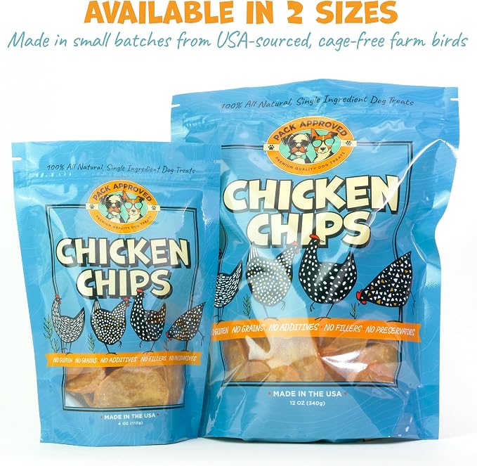Pack Approved Chicken Chips - Crunchy, Single Ingredient Dog Treat -100% All Natural Chicken Breast - 12oz