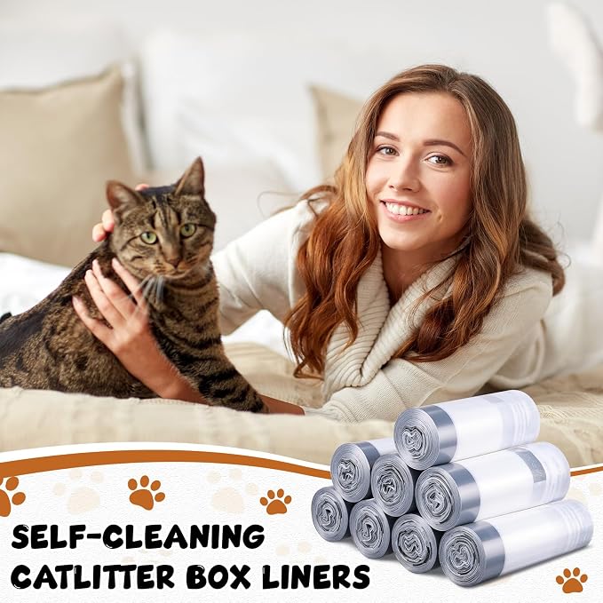 200 Count Cat Litter Box Liners Bags for Self Cleaning Automatic Litter Box 22.5 x 12.2" Drawstring Heavy Duty Pet Receptacles Bags Bulk 1.57 Mil Thick Tear Resistant Leak Proof Waste Liners