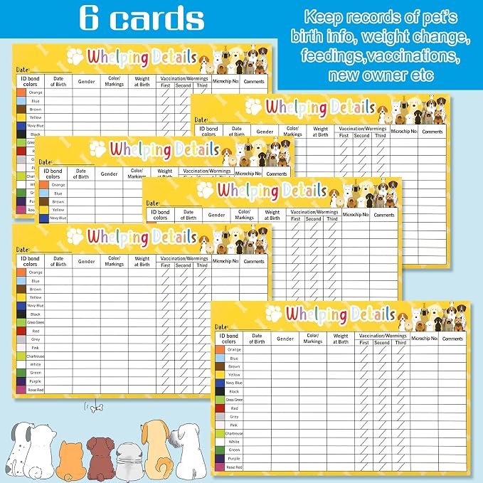 48 Pcs Puppy Kitten Whelping Kit Include 4 Puppy Feeding Tube, 6 Record Keeping Charts, 15 Whelping Collars, 15 Cord Clamps, 2 Gloves, Bulb Aspirator, Syringe, Bottle, Scissors, Stethoscope, Bag