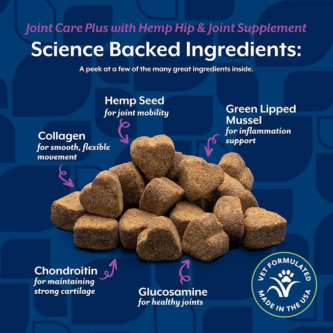 NaturVet Hemp Advanced Joint Health Dog Supplement Soft Chews –Helps Support Joint Health in Dogs – Includes Hemp Seed, Collagen, Glucosamine, MSM, Chondroitin, Omegas – 120 Ct.