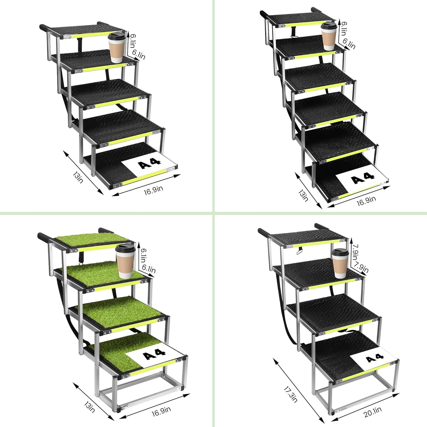 Sturdy 5-Step Aluminum Frame Dog Stair with 1680D PVC Fabric - Non-Slip, Lightweight & Portable - Ideal for Car, SUV, Truck Access - Black (98x67x43cm)