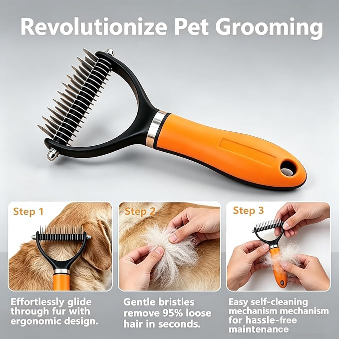 Dematting Comb for Dogs and Cats, 2026 New Rake Pet Brush for Effective Hair Removal, Deshedding Dog Brush Removing Tangles Knots for Thick Coats (1Pcs Orange Set)