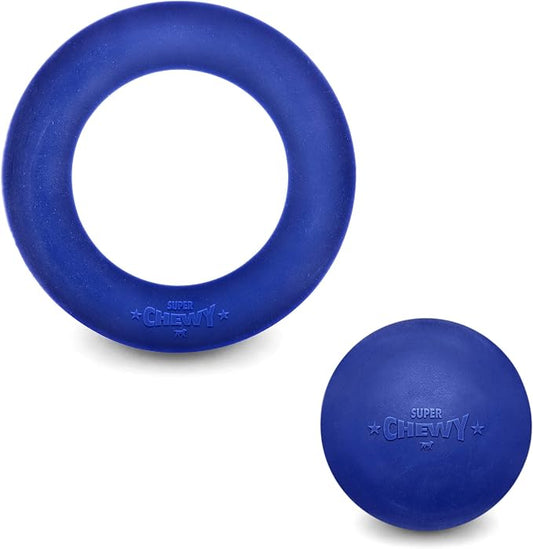 Tuff Pupper SuperChewy Durable Rubber Dog Ball and Rubber Durable Ring Dog Toy Bundle