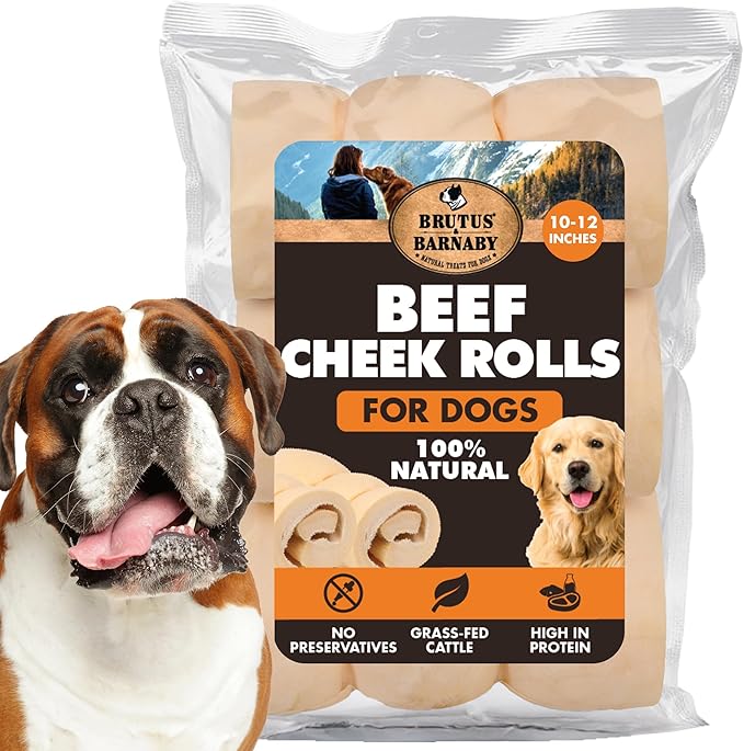 Premium Beef Cheek Rolls for Dogs 10-12" - (10-Pack) Long Lasting, Safe & Natural Rawhide Alternative Chews, Ideal for Large Dogs & Aggressive Chewers, Supports Dental Health & Digestion