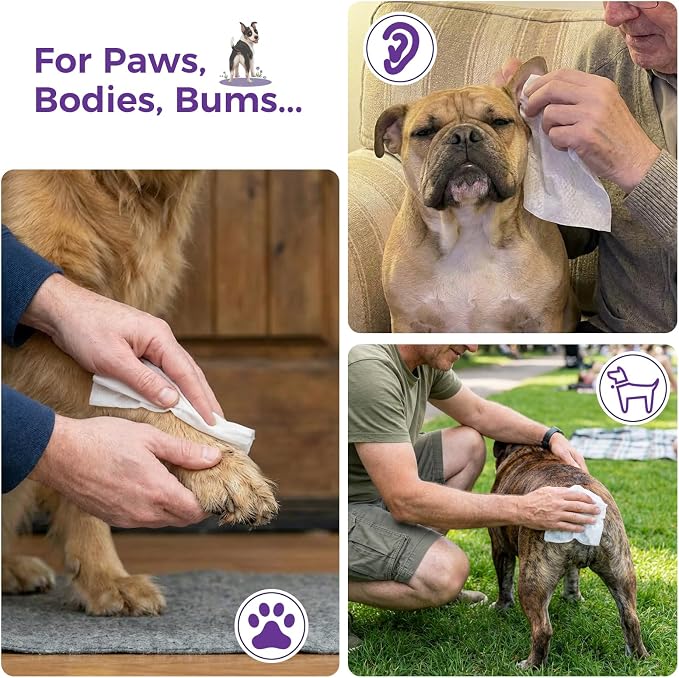 Extra Large 8“ x 13" Dog Wipes, Hypoallergenic, Lavender Scented, Plant-Based Grooming Wipes for Deodorizing & Hydrating Paws, Body, Butt, Ears & Coat - 360 Count
