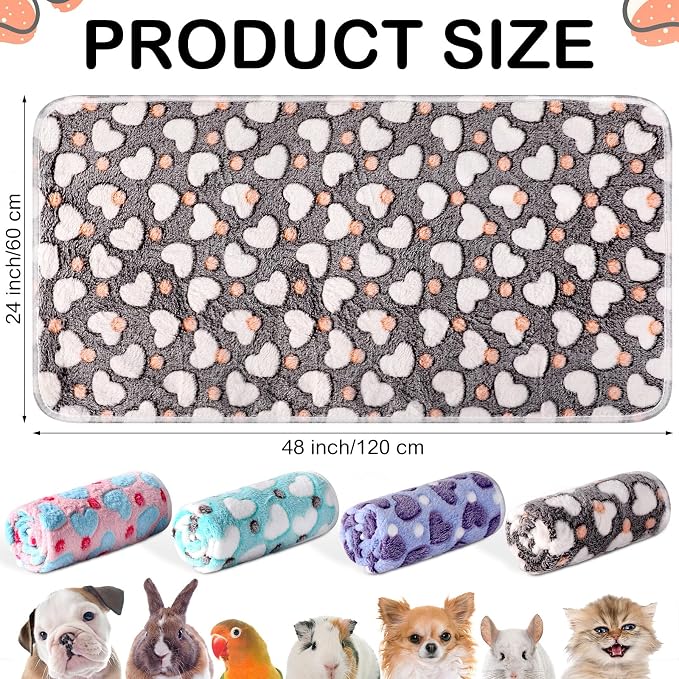 Tudomro 8 Pcs Absorbent Guinea Pig Blankets Washable Small Animal Fleece Bedding Cage Liners Reusable Pet Sleep Mat Pad Cover for Ferret Chinchilla Furniture Protection(Heart,47 x 24 Inch)