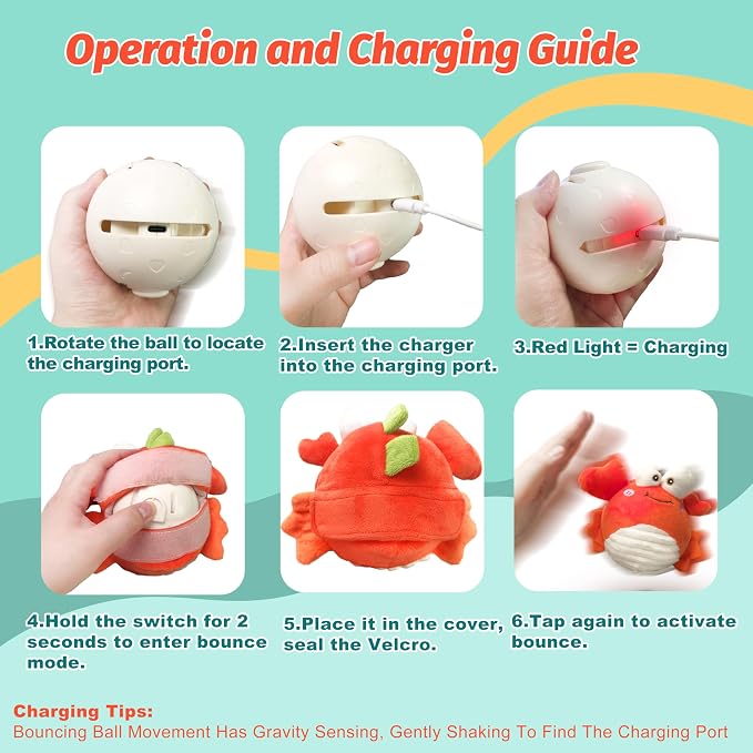GUKCO Crab Interactive Dog Toys – Rechargeable Self-Play Toy with Motion-Activated Ball & Music Recording Modes for Small, Medium & Large Dogs, Moving Dog Toy to Keep Them Busy