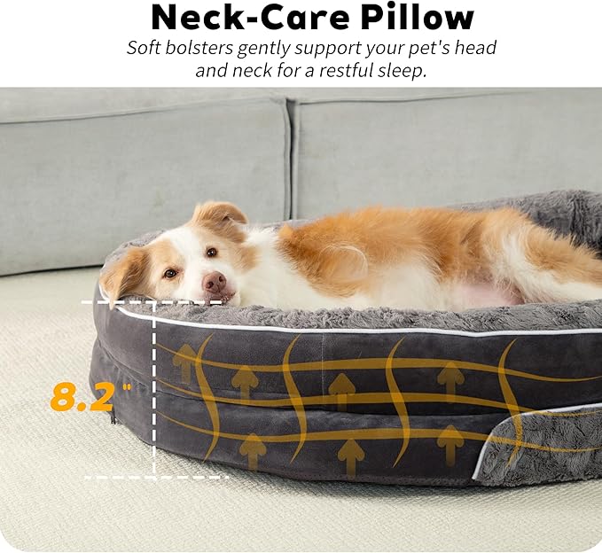 Orthopedic Dog Bed Couch for XXLarge Sized Pets with Egg Foam Support, Four-Sided Bolster Cushions, Soft Tear-Resistant Fabric, and Removable Machine Washable Plush Cover, 53'', Dark Gray