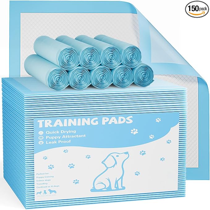 Sweetcrispy 150 Count Dog Puppy Training Pee Pads - Absorbency Disposable Underpads, 6-Layer Leakprood and Quick Drying, Regular Size 21.95''x 21.95'' for Potty Training, Incontinence Pads